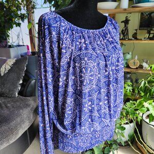 Harper 241 Large Blue & Pink Mesh Lined Long Sleeve Blouse